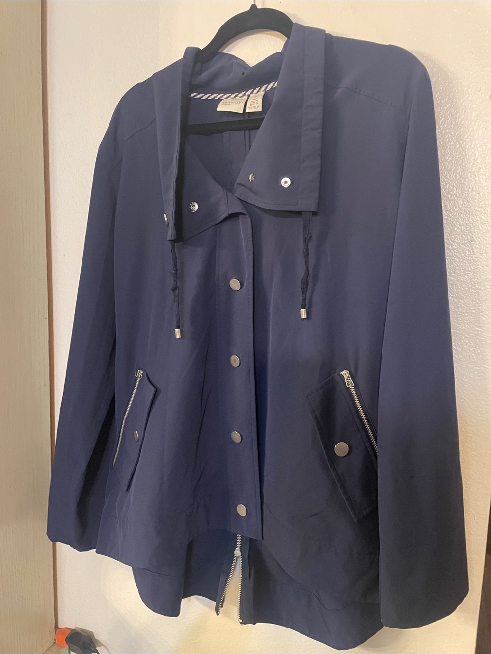 Women's Navy Hooded Utility Jacket with Zip Pockets